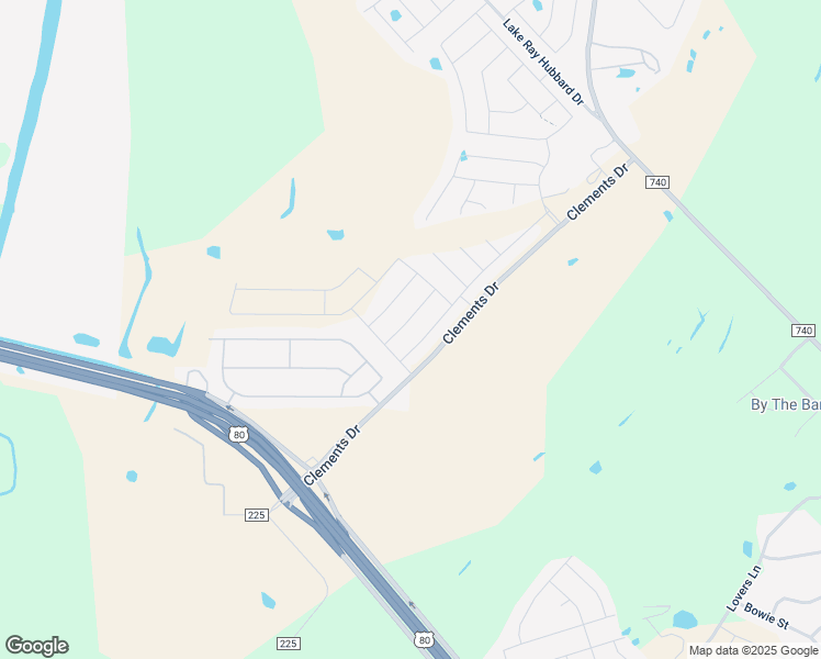 map of restaurants, bars, coffee shops, grocery stores, and more near Clements Drive in Forney