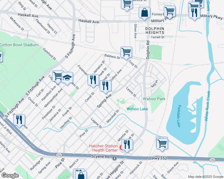 map of restaurants, bars, coffee shops, grocery stores, and more near 2822 Le Clerc Avenue in Dallas