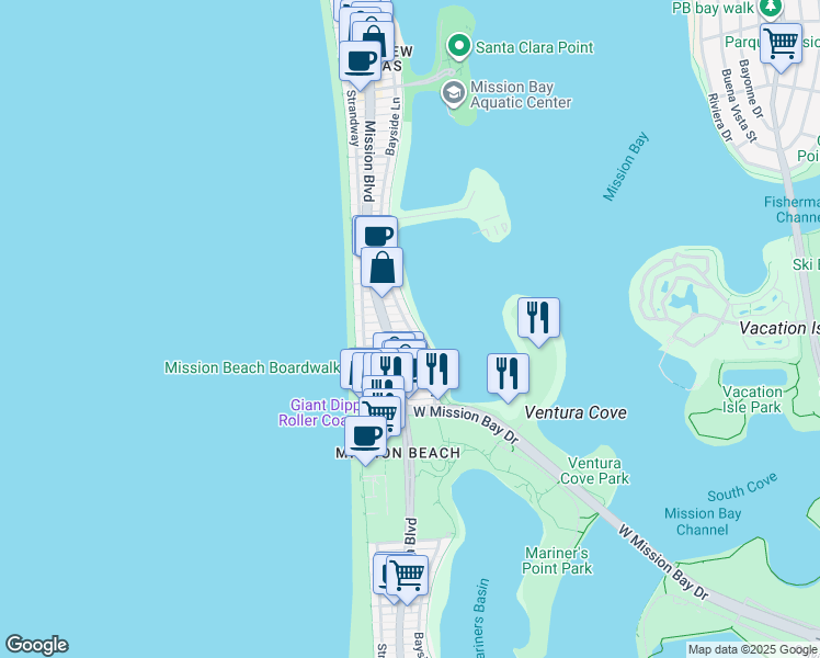map of restaurants, bars, coffee shops, grocery stores, and more near 827 Jersey Court in San Diego