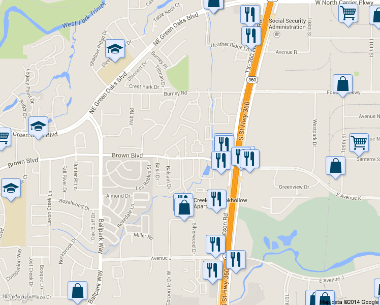 map of restaurants, bars, coffee shops, grocery stores, and more near 2507 Plumgrove Circle in Arlington