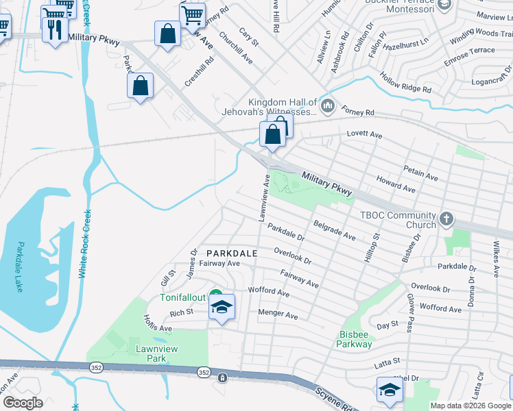 map of restaurants, bars, coffee shops, grocery stores, and more near 5908 Belgrade Avenue in Dallas