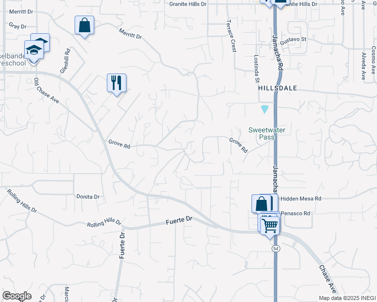 map of restaurants, bars, coffee shops, grocery stores, and more near 1682 Grove Road in El Cajon