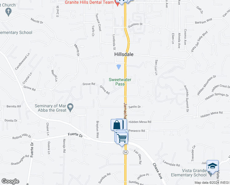 map of restaurants, bars, coffee shops, grocery stores, and more near 1910 Rancho Winchester Lane in El Cajon