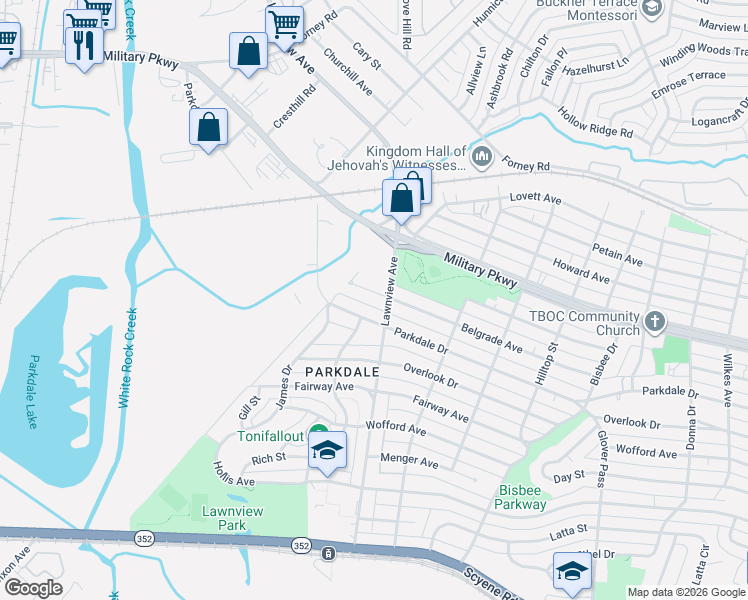 map of restaurants, bars, coffee shops, grocery stores, and more near 5908 Belgrade Avenue in Dallas
