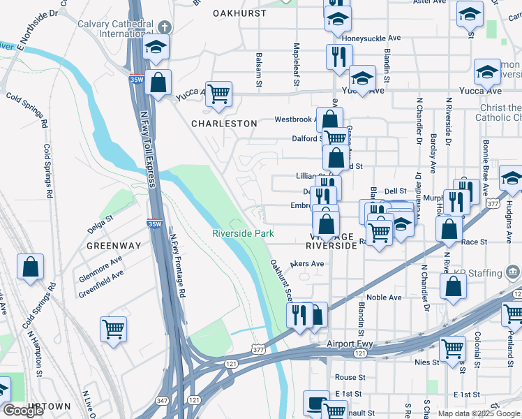 map of restaurants, bars, coffee shops, grocery stores, and more near 999 Scenic Hill Drive in Fort Worth