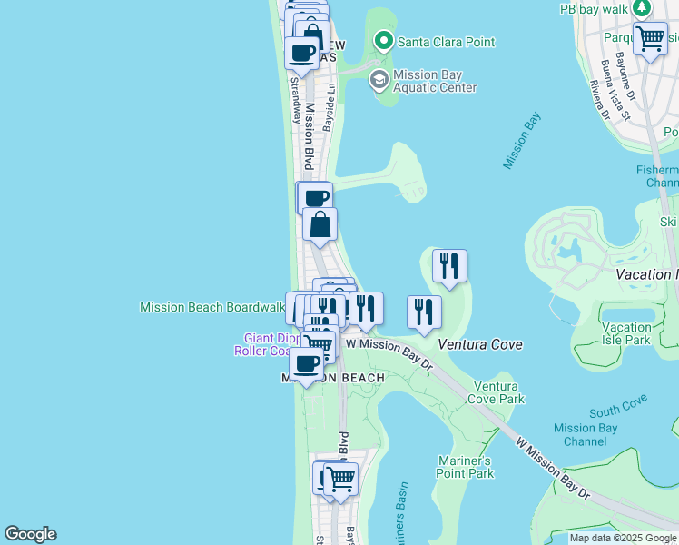 map of restaurants, bars, coffee shops, grocery stores, and more near 827 Jersey Court in San Diego