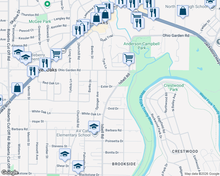 map of restaurants, bars, coffee shops, grocery stores, and more near 925 Isbell Road in Fort Worth