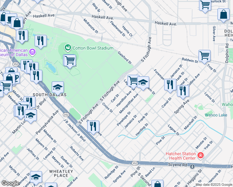 map of restaurants, bars, coffee shops, grocery stores, and more near 4007 Carl Street in Dallas