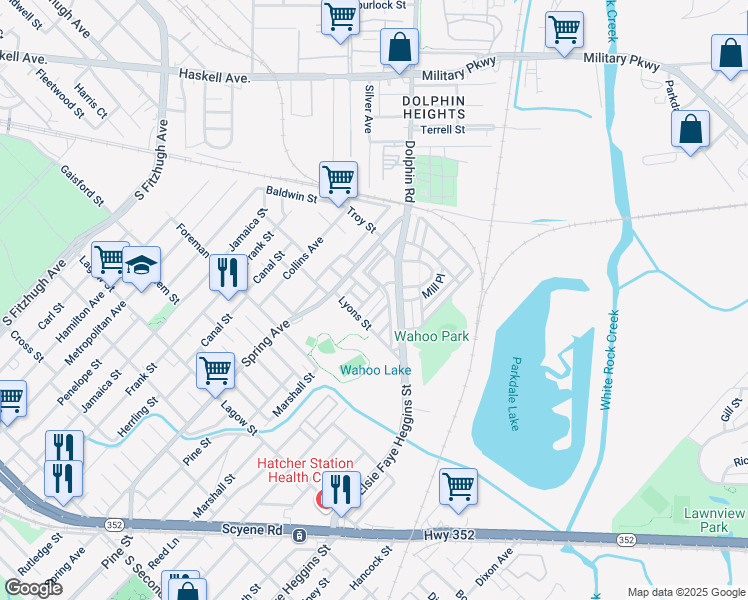 map of restaurants, bars, coffee shops, grocery stores, and more near 4720 Joseph Wiley Street in Dallas