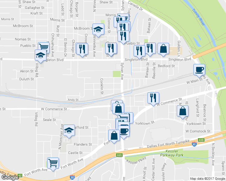 map of restaurants, bars, coffee shops, grocery stores, and more near 900 Muncie Avenue in Dallas