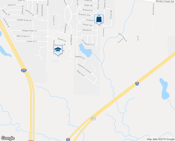 map of restaurants, bars, coffee shops, grocery stores, and more near 2433 Charlene Terrace in Macon