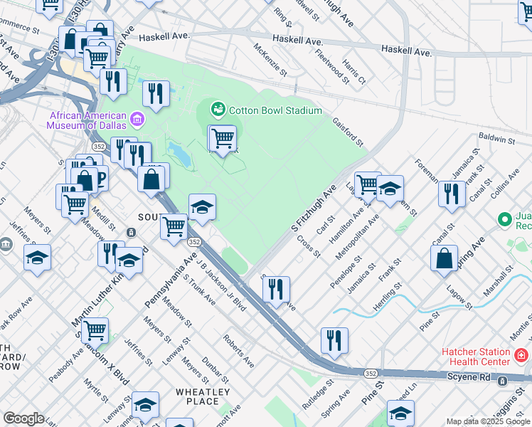 map of restaurants, bars, coffee shops, grocery stores, and more near 1818 1st Avenue in Dallas