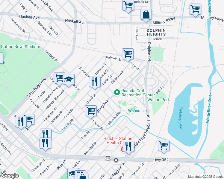 map of restaurants, bars, coffee shops, grocery stores, and more near 2810 Le Clerc Avenue in Dallas