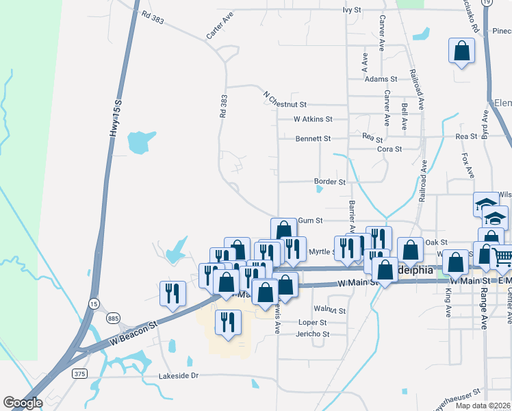 map of restaurants, bars, coffee shops, grocery stores, and more near 901 Gum Street in Philadelphia