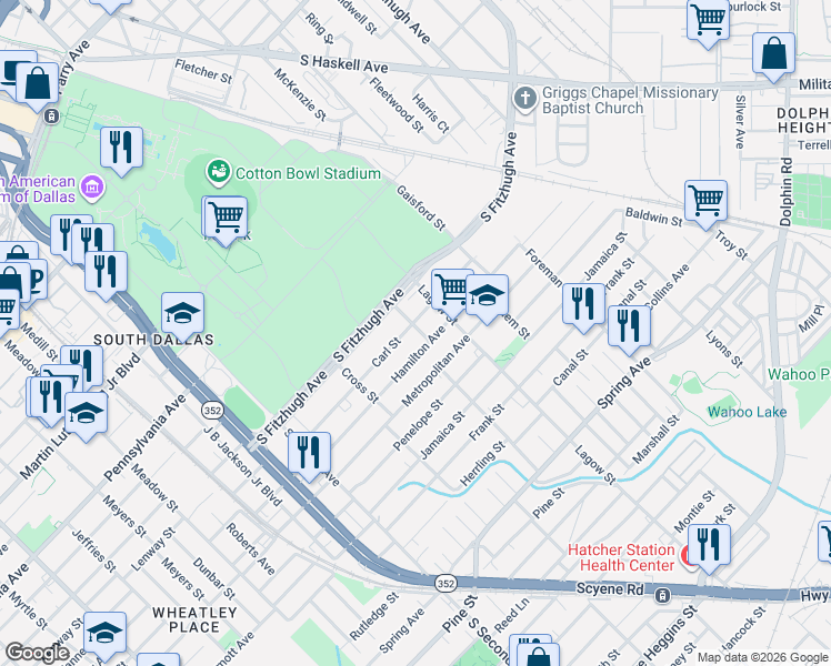 map of restaurants, bars, coffee shops, grocery stores, and more near 4105 Hamilton Avenue in Dallas