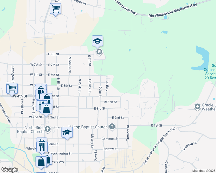 map of restaurants, bars, coffee shops, grocery stores, and more near 1404 King Street in Weatherford