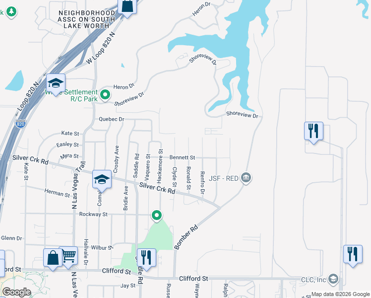 map of restaurants, bars, coffee shops, grocery stores, and more near 907 Ronald Street in Fort Worth