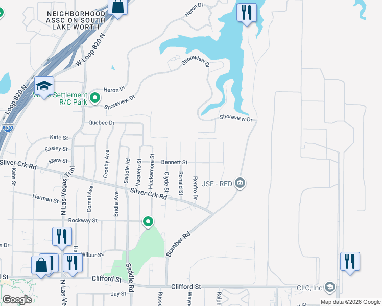 map of restaurants, bars, coffee shops, grocery stores, and more near 911 Renfro Drive in Fort Worth