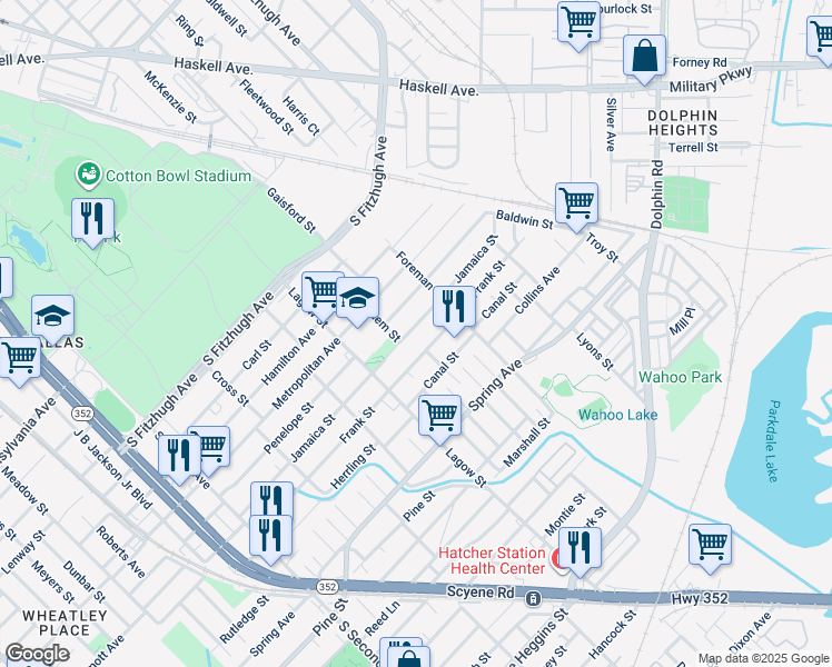 map of restaurants, bars, coffee shops, grocery stores, and more near 4314 Jamaica Street in Dallas