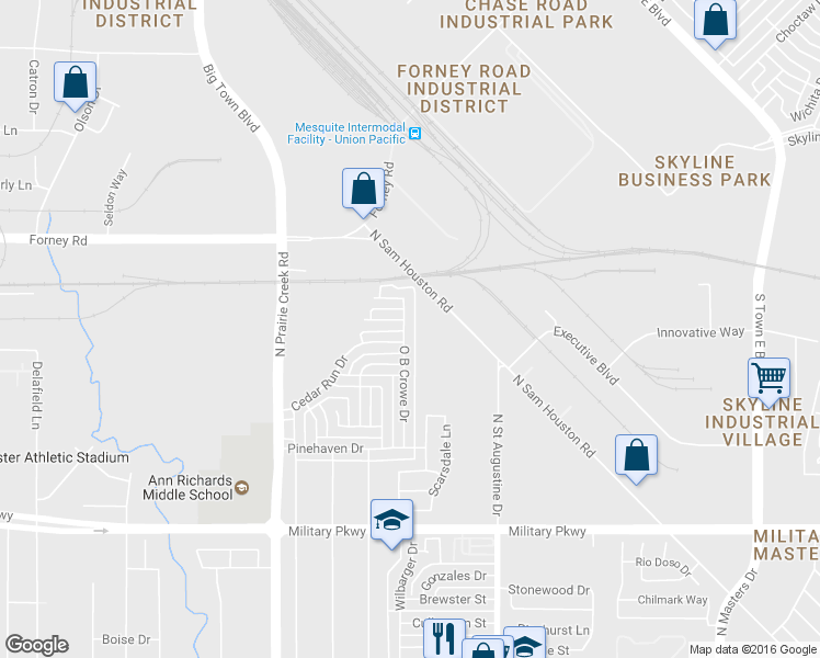 map of restaurants, bars, coffee shops, grocery stores, and more near 4032 O B Crowe Drive in Dallas