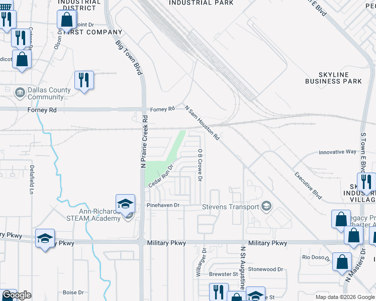 map of restaurants, bars, coffee shops, grocery stores, and more near 9416 Eddy Sass Court in Dallas