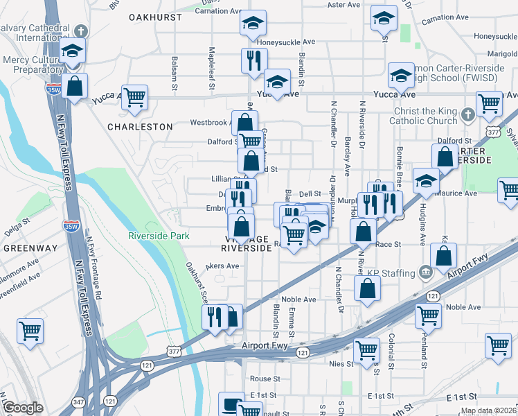map of restaurants, bars, coffee shops, grocery stores, and more near 2612 Virginia Court in Fort Worth