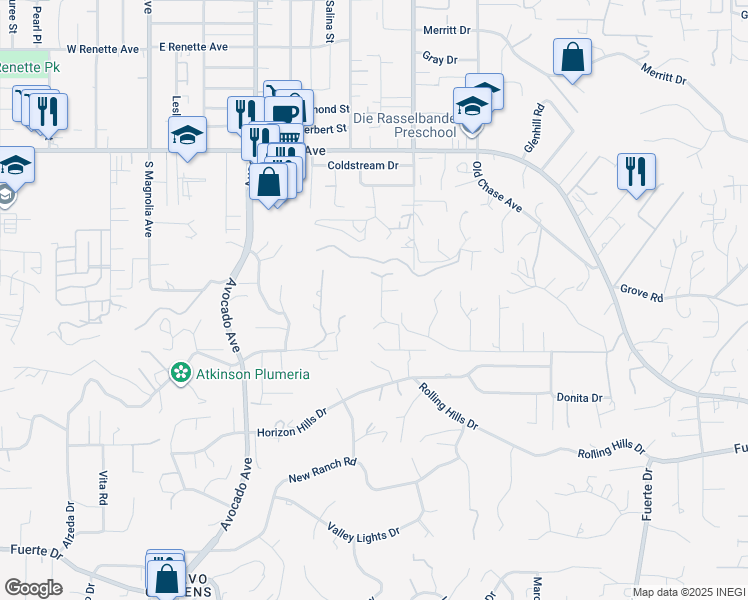 map of restaurants, bars, coffee shops, grocery stores, and more near 5044 Bluff Place in El Cajon