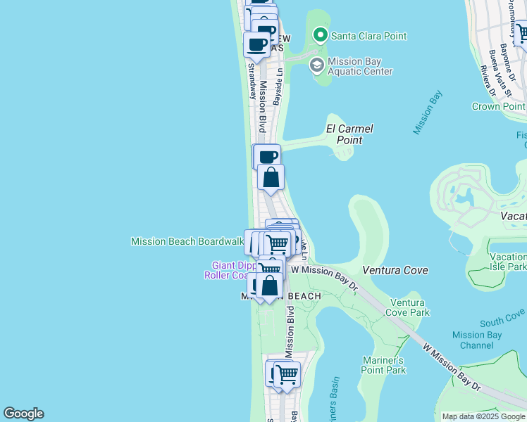 map of restaurants, bars, coffee shops, grocery stores, and more near 740 Jersey Court in San Diego