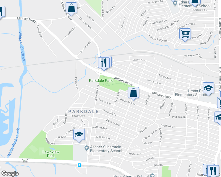 map of restaurants, bars, coffee shops, grocery stores, and more near 3817 Elmira St in Dallas