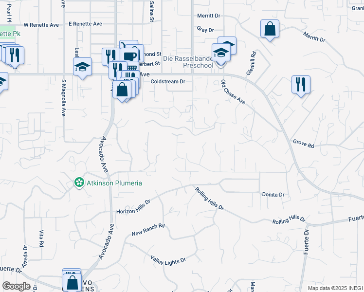 map of restaurants, bars, coffee shops, grocery stores, and more near 5044 Bluff Place in El Cajon