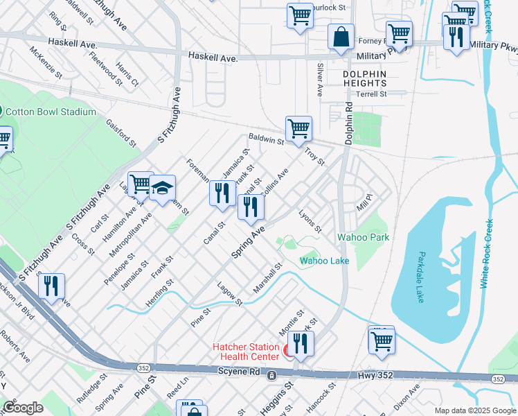 map of restaurants, bars, coffee shops, grocery stores, and more near 2806 Le Clerc Avenue in Dallas