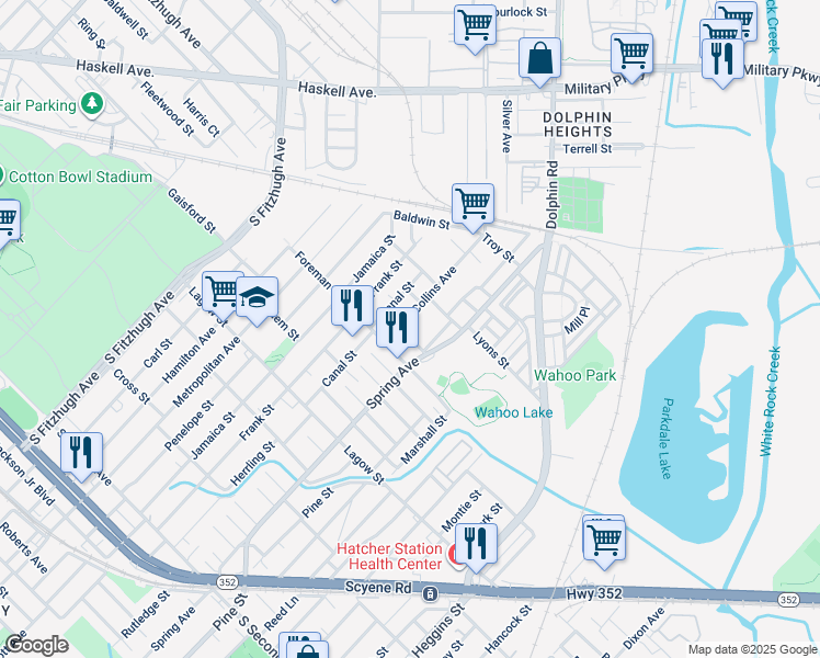 map of restaurants, bars, coffee shops, grocery stores, and more near 2806 Le Clerc Avenue in Dallas