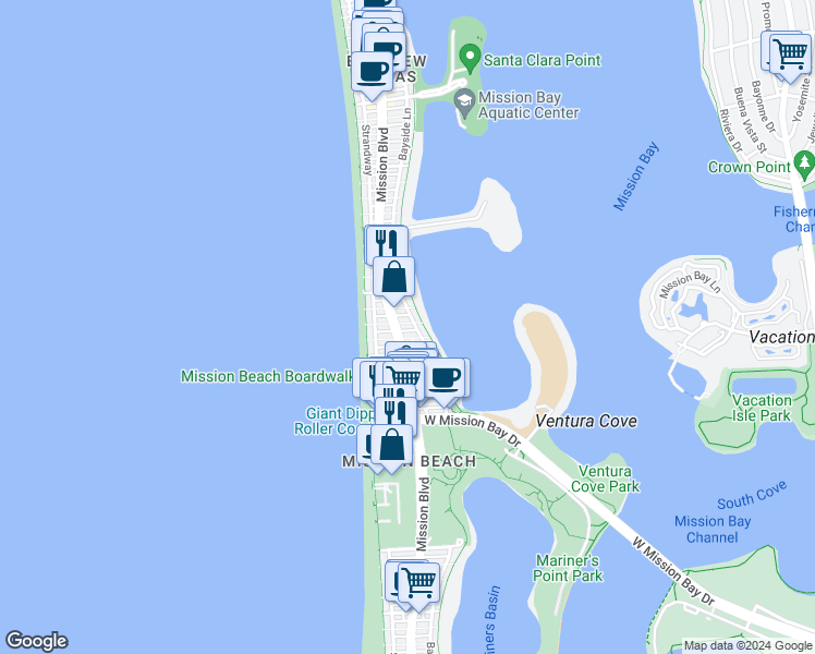 map of restaurants, bars, coffee shops, grocery stores, and more near 815 Kennebeck Court in San Diego