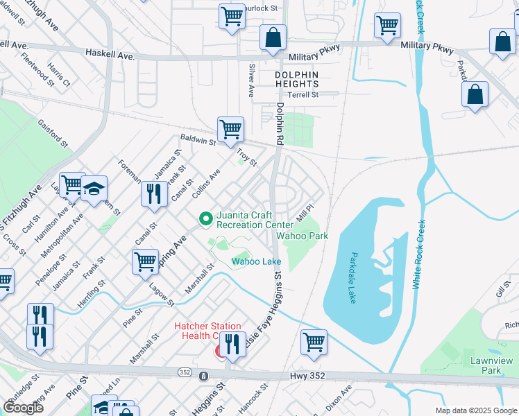 map of restaurants, bars, coffee shops, grocery stores, and more near 2925 Clifford Jackson Street in Dallas