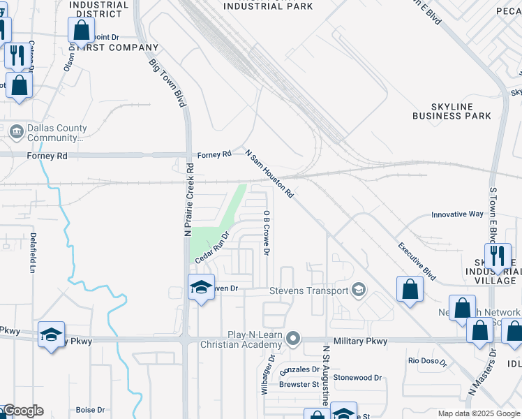 map of restaurants, bars, coffee shops, grocery stores, and more near 9432 Eddy Sass Court in Dallas