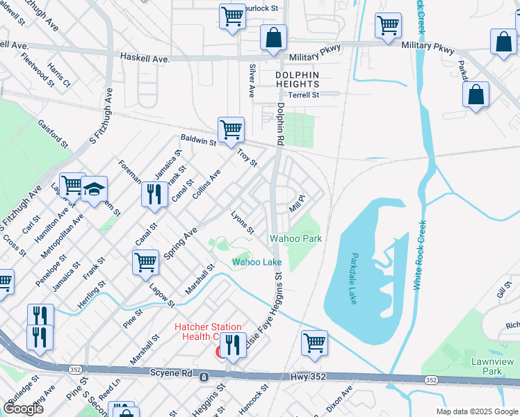 map of restaurants, bars, coffee shops, grocery stores, and more near 4808 Joseph Wiley Street in Dallas
