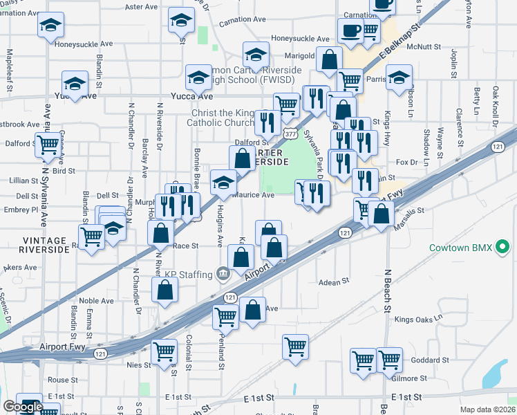 map of restaurants, bars, coffee shops, grocery stores, and more near 816 Karnes Street in Fort Worth