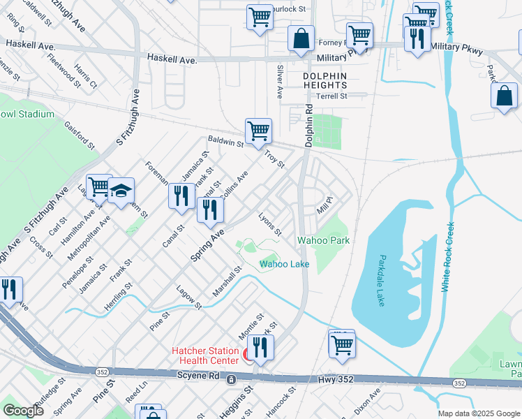 map of restaurants, bars, coffee shops, grocery stores, and more near 4702 Spring Avenue in Dallas