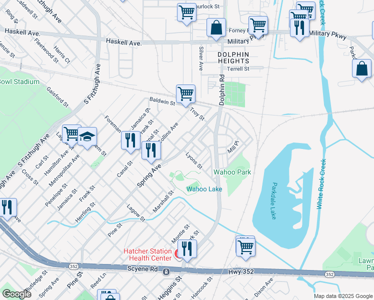 map of restaurants, bars, coffee shops, grocery stores, and more near 4702 Spring Avenue in Dallas