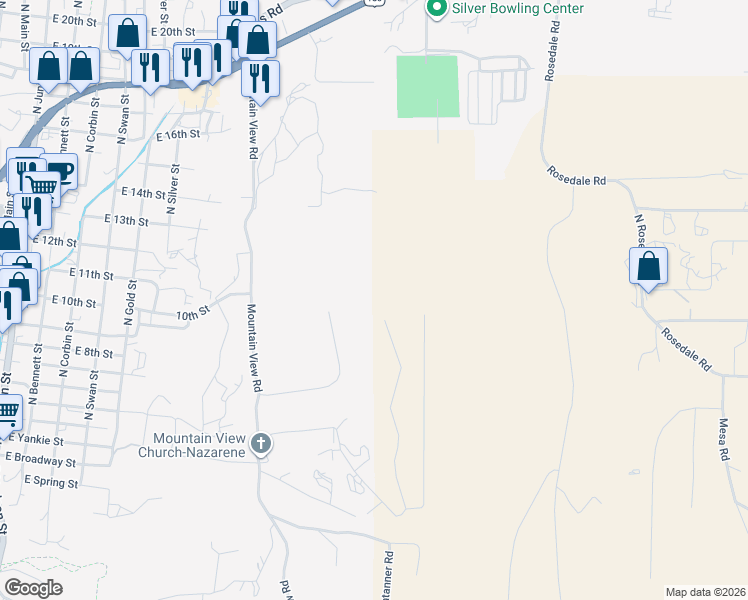 map of restaurants, bars, coffee shops, grocery stores, and more near 1785 Fraser Drive in Silver City