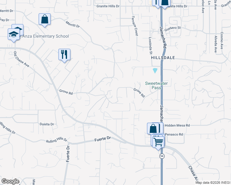 map of restaurants, bars, coffee shops, grocery stores, and more near 1771 Grove Road in El Cajon