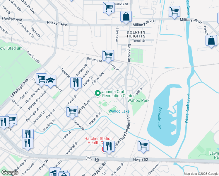 map of restaurants, bars, coffee shops, grocery stores, and more near in Dallas