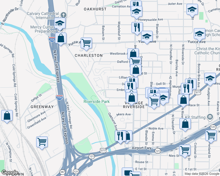 map of restaurants, bars, coffee shops, grocery stores, and more near 862 Scenic Hill Drive in Fort Worth