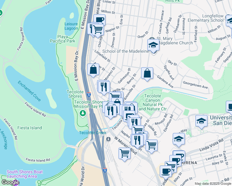 map of restaurants, bars, coffee shops, grocery stores, and more near 4649 Tonopah Avenue in San Diego