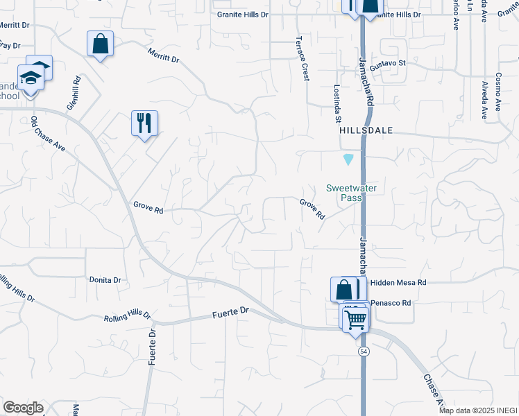map of restaurants, bars, coffee shops, grocery stores, and more near 1780 Grove Road in El Cajon