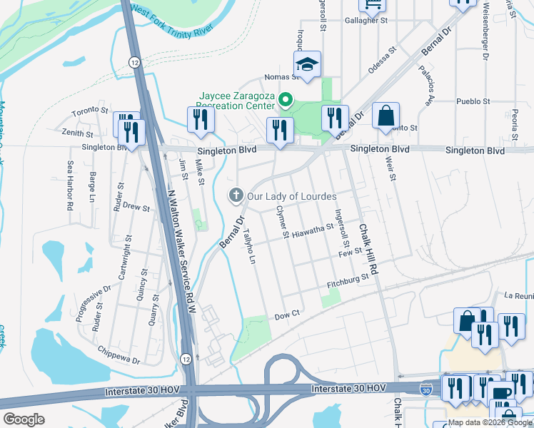 map of restaurants, bars, coffee shops, grocery stores, and more near 2634 Lapsley Street in Dallas