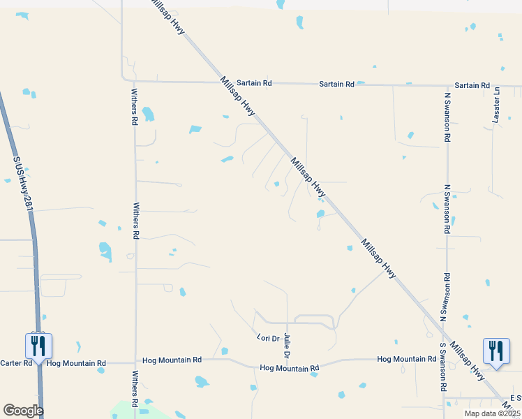 map of restaurants, bars, coffee shops, grocery stores, and more near 912 Millsap Highway in Mineral Wells