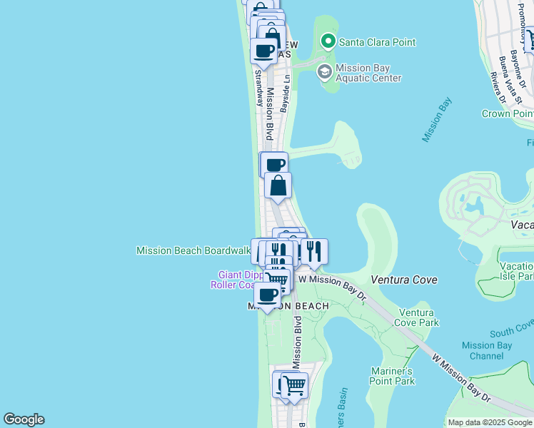 map of restaurants, bars, coffee shops, grocery stores, and more near 740 Jersey Court in San Diego