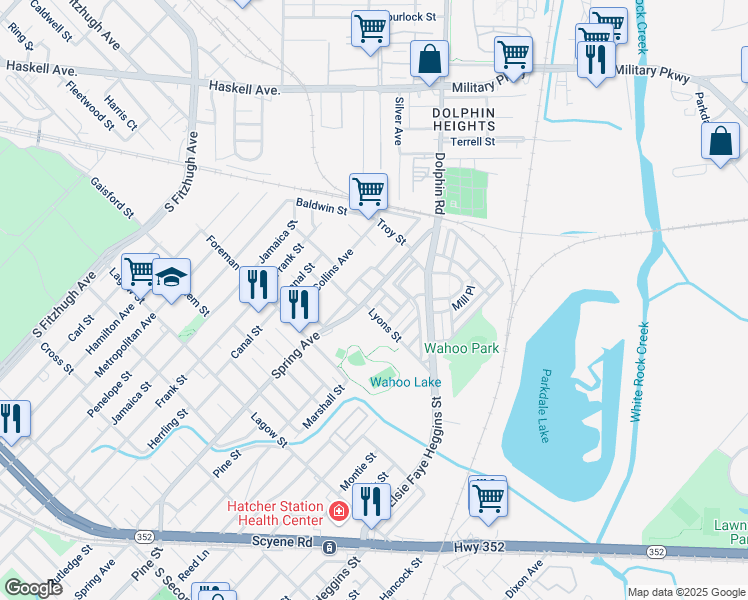 map of restaurants, bars, coffee shops, grocery stores, and more near 4710 Spring Avenue in Dallas