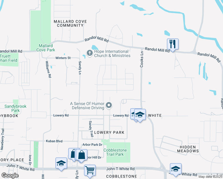 map of restaurants, bars, coffee shops, grocery stores, and more near 401 Kelley Court in Fort Worth